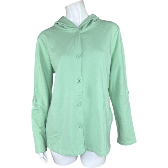 Denim & Co. Jackets & Blazers - Denim & Co. Beach French Terry Roll Tab Sleeve Hooded Jacket Fresh Sage Small